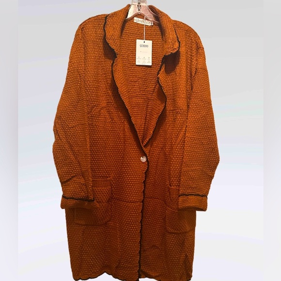 NWT Genhoo Women’s Acrylic V Neck Long Sleeve Boho Sweater Color: Brown Size XL - Picture 2 of 9